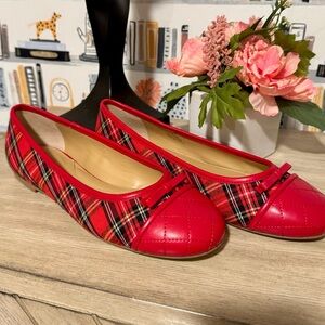Talbots Red Plaid and Leather Ballet Flats Size 8.5 - NEW